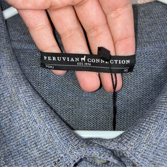 Peruvian Connection Trompe L'Oeil Cardigan Sweater in Shale Blue Size XL NEW - Picture 6 of 8